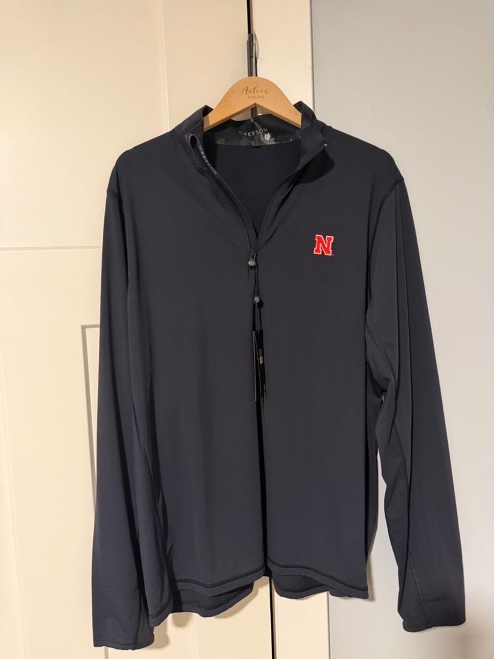 Greyson Men's Navy Quarter-Zip Lightweight Jacket with Red 'N' Patch